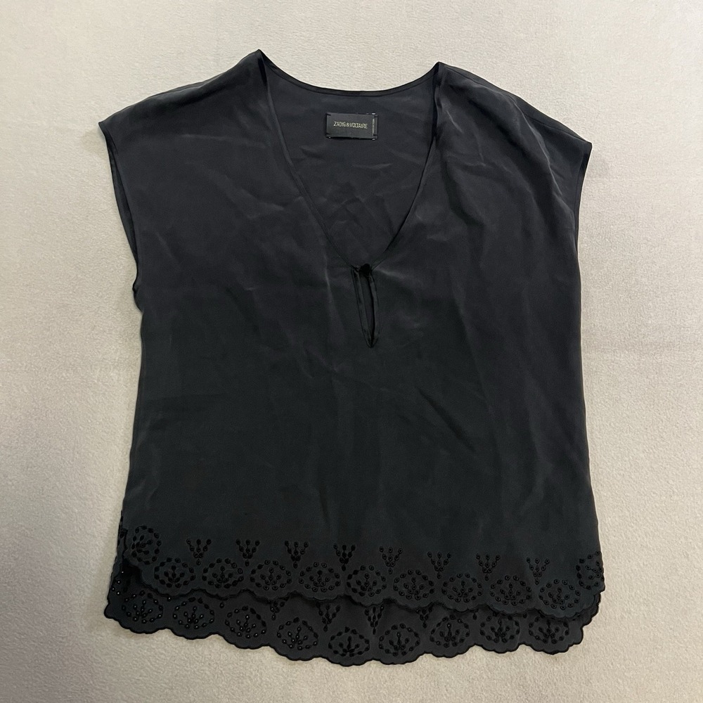 Zadig & Voltaire Black Silk Blouse Top Women's Size Medium Sleeveless Boxy